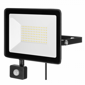 LED Floodlight 100W PIR 230V IP44 BLACK neutral white light TYPE: NAS-100WNPIR