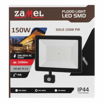LED Floodlight 150W PIR 230V IP44 BLACK neutral white light TYPE: NAS-150WNPIR