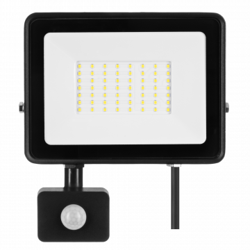 LED Floodlight 50W PIR 230V IP44 BLACK neutral white light TYPE: NAS-50WNPIR