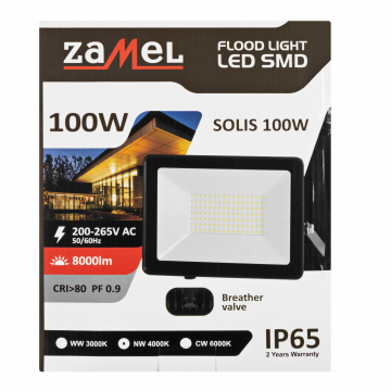 Naświetlacz LED SOLIS 100W 230V IP65 czarny, barwa biała neutralna TYP: NAS-100WN