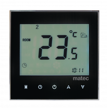 Regulator temperatury dotykowy podtynkowy - programowalny sonda 2,5m, logo Matec, czarny TYP: RTD-02-CZN