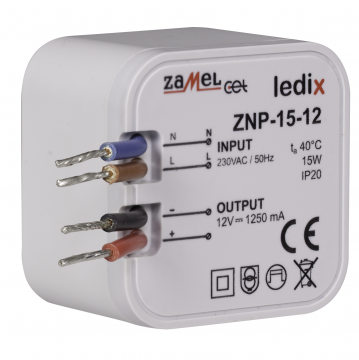 Блок питания LED для коробочного монтажа 12V DC 15W TYP: ZNP-15-12