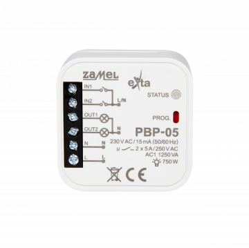 BISTABLE RELAY 2-CHANNEL BOX 230 V AC TYPE: PBP-05