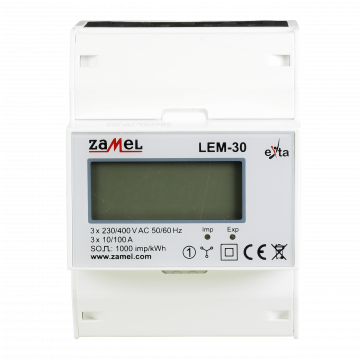 ELECTRIC ENERGY METER 3-PHASE LCD 100 A, 4-MOD TYP: LEM-30