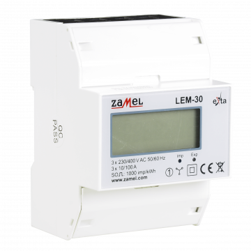 ELECTRIC ENERGY METER 3-PHASE LCD 100 A, 4-MOD TYP: LEM-30