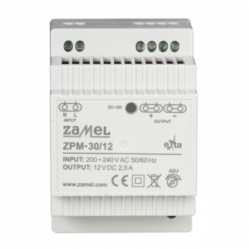 SWITCHED-MODE POWER SUPPLY 12V DC, 30W, TH-35 TYP: ZPM-30/12