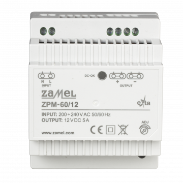 SWITCHED-MODE POWER SUPPLY 12V DC, 60W, TH-35 TYP: ZPM-60/12