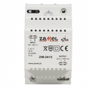 SWITCHED-MODE POWER SUPPLY 24V DC 1,0A TYPE: ZIM-24/12