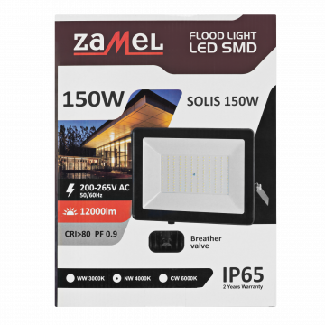 LED Floodlight 150W 230V IP65 BLACK warm white light TYPE: NAS-150WW