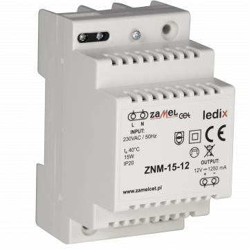 LED power-supply modular 12V DC 15W TYPE: ZNM-15-12