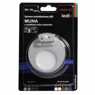 MUNA LED lamp flush mounted 230V AC motion sensor aluminium cold white TYPE: 02-222-11
