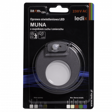 MUNA LED lamp flush mounted 230V AC motion sensor graphite cold white TYPE: 02-222-31