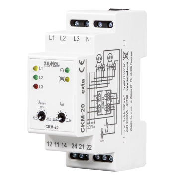 CZUJNIK KOLEJNOŚCI FAZ, 2XNO/NC, CYFROWY, TRUE RMS 3x230 V , NASTAWA ASYMETRII I CZASU DZIAŁANIA, TYP: CKM-20