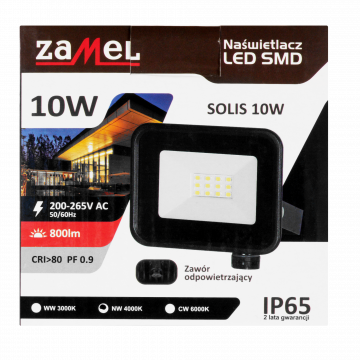 Naświetlacz LED SOLIS 10W 230V IP65 czarny, barwa biała neutralna TYP: NAS-10WN