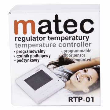 Regulator temperatury podtynkowy - programowalny biały sonda 2,5m, logo Matec TYP: RTD-01