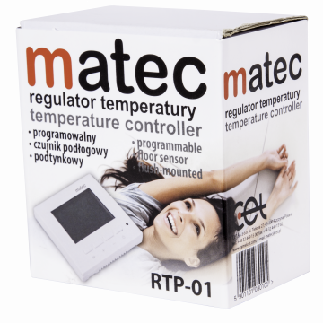 Regulator temperatury podtynkowy - programowalny biały sonda 2,5m, logo Matec TYP: RTD-01