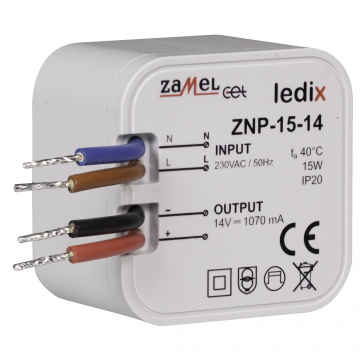 Блок питания LED для коробочного монтажа 14V DC 15W TYP: ZNP-15-14