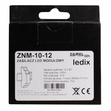 Модульный блок питания LED 12V DC 10W TYP: ZNM-10-12